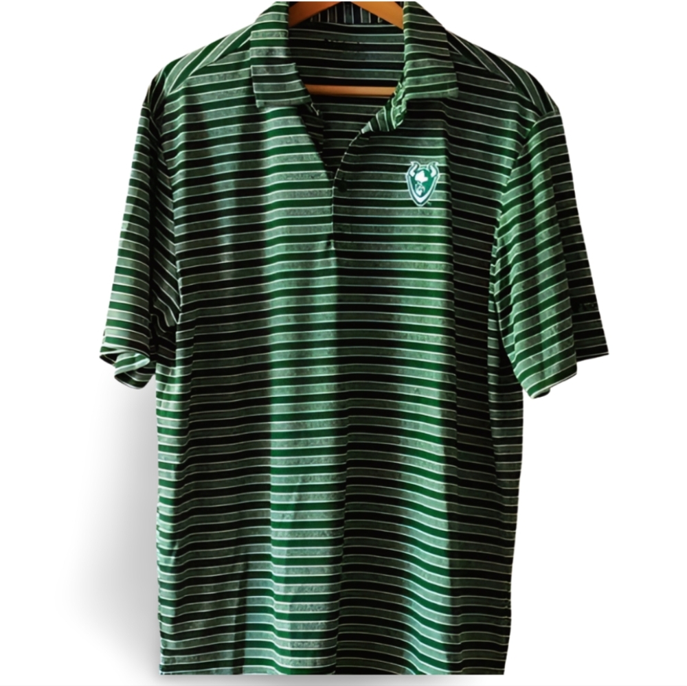 Columbia Sportswear PSU Vikings Men's Green Striped Short Sleeved Polo, L